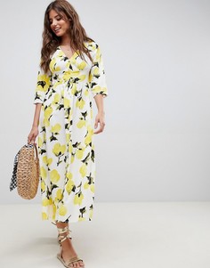 Платье макси на пуговицах с принтом лимонов ASOS DESIGN - Мульти