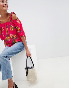 Топ с открытыми плечами и принтом роз Brave Soul - Розовый