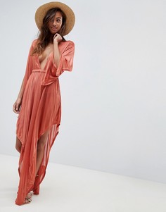 Пляжное платье с длинными рукавами и глубоким вырезом ASOS DESIGN - Красный