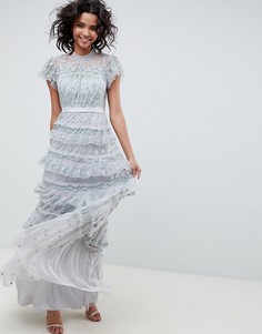 Needle & Thread embroidered maxi dress in pistachio - Зеленый