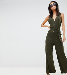 Комбинезон на пуговицах в рубчик с V-образным вырезом ASOS DESIGN Tall - Зеленый