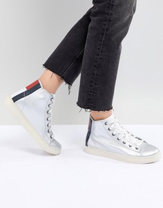 Высокие кожаные кроссовки с логотипом на пятке Tommy Jeans - Серебряный