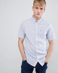 Облегающая рубашка на пуговицах с короткими рукавами и логотипом Tommy Hilfiger - Синий