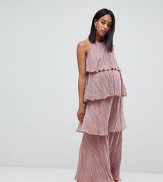 Платье макси с плиссировкой и ярусным дизайном ASOS DESIGN Maternity - Бежевый