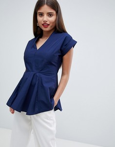 Плиссированный топ с V-образным вырезом Closet London - Темно-синий