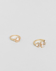 2 золотистых кольца с жемчужной отделкой ASOS DESIGN - Золотой