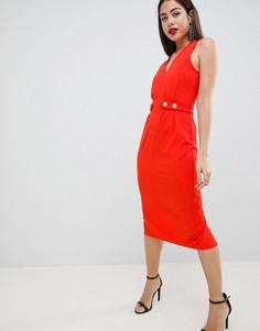 Платье-трапеция мини с V-образным вырезом и пуговицами ASOS DESIGN - Красный