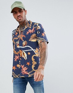 Рубашка классического кроя из вискозы с принтом в стиле барокко ASOS DESIGN - Темно-синий