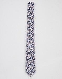 Темно-синий узкий галстук с цветочным принтом ASOS DESIGN wedding - Темно-синий