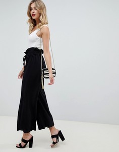 Boohoo Paper Bag Wide Leg Trousers - Черный