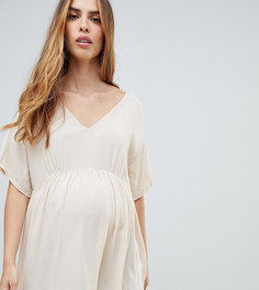 Футболка из жатой ткани с V-образным вырезом ASOS DESIGN Maternity - Кремовый
