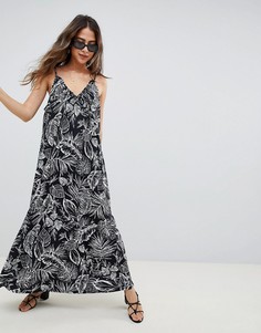 Присборенное платье макси с пальмовым принтом ASOS DESIGN - Мульти