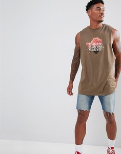 Oversize-футболка без рукавов с глубокими проймами и принтом ASOS DESIGN - Коричневый