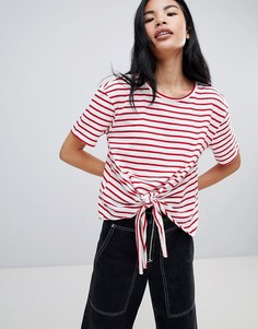 Футболка в красную полоску с завязкой спереди Pull&Bear - Красный