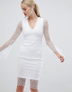 Белое кружевное платье-футляр с рукавами клеш Vesper - Белый