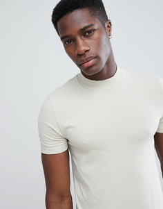 Бежевая облегающая футболка с высоким воротом ASOS DESIGN - Бежевый