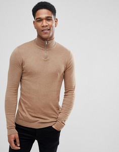 Светло-коричневый хлопковый джемпер с короткой молнией ASOS DESIGN - Рыжий