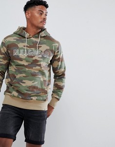 Худи с камуфляжным принтом и логотипом Pull&Bear - Зеленый
