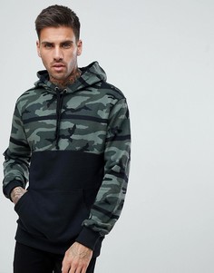 Худи в стиле колор блок с камуфляжной вставкой Pull&Bear - Зеленый