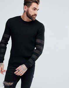 Черный вязаный джемпер с полупрозрачными вставками ASOS - Черный