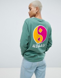 Свободный лонгслив с принтом Stussy - Зеленый