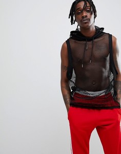 Сетчатая удлиненная футболка без рукавов с капюшоном ASOS DESIGN - Черный