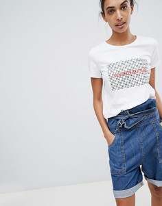 Футболка с принтом в клетку и логотипом Calvin Klein Jeans - Белый