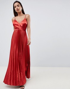 Плиссированное атласное платье макси на бретелях ASOS DESIGN - Оранжевый