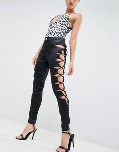 Блестящие джинсы скинни с завышенной талией и шнуровкой ASOS DESIGN Ridley - Черный