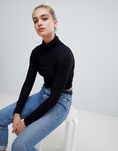 Черный кроп-топ с воротником-поло и длинными рукавами ASOS DESIGN - Черный