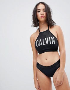 Бикини-топ с вырезом под горло и логотипом Calvin Klein - Черный