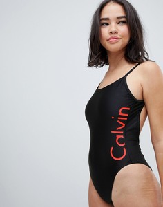 Слитный купальник с логотипом Calvin Klein - Черный