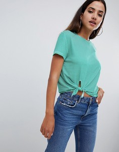 Топ в полоску с узелком Missguided - Зеленый