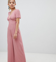 Чайный комбинезон с вырезом и широкими штанинами ASOS DESIGN Petite - Розовый