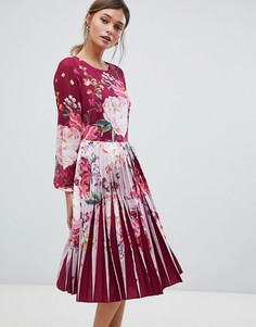 Платье миди с плиссировкой и цветочным принтом Ted Baker - Фиолетовый