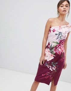 Платье-футляр на одно плечо с цветочным принтом Ted Baker - Мульти