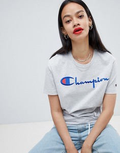 Свободная футболка с логотипом Champion - Серый