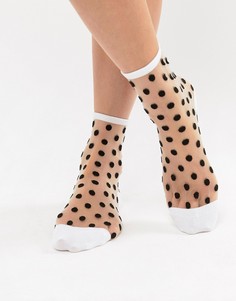Сетчатые носки с вышивкой в горошек Monki - Белый