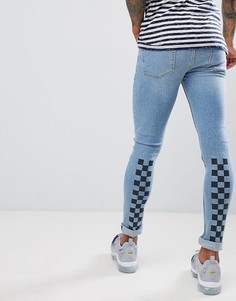 Светлые джинсы скинни с принтом в шахматную клетку ASOS DESIGN - Синий