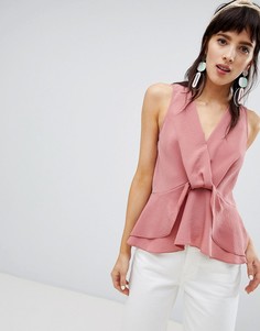 Розовая блузка без рукавов с узлом спереди River Island - Медный