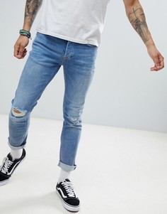 Синие выбеленные джинсы узкого кроя с рваной отделкой River Island - Синий