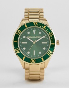 Золотистые наручные часы с зеленым циферблатом ASOS DESIGN - Золотой