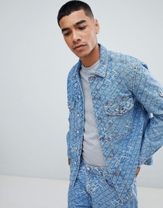 Джинсовая oversize-куртка от комплекта со сплошным принтом логотипа Diesel D-Late 3 - Синий