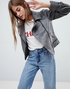 Байкерская куртка из искусственной замши New Look - Серый