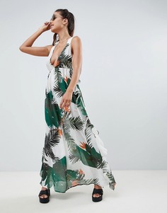 Пляжное платье макси с тропическим принтом и оборками ASOS DESIGN - Мульти