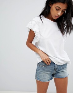 Футболка с оборками и вышивкой ришелье AllSaints - Белый