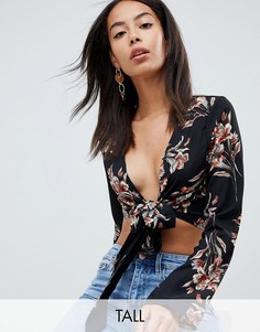 Топ с цветочным принтом и завязками спереди Missguided Tall - Черный