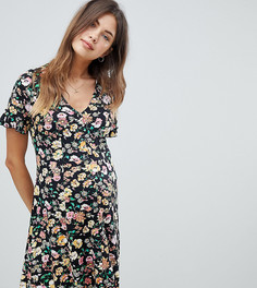 Чайное платье на пуговицах с цветочным принтом и оборками ASOS DESIGN Maternity - Мульти