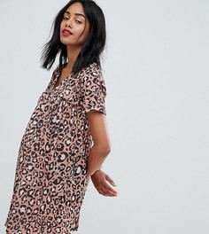 Свободное хлопковое платье с леопардовым принтом ASOS DESIGN Maternity - Мульти