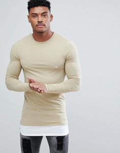 Удлиненный облегающий лонгслив с контрастной вставкой ASOS DESIGN - Бежевый